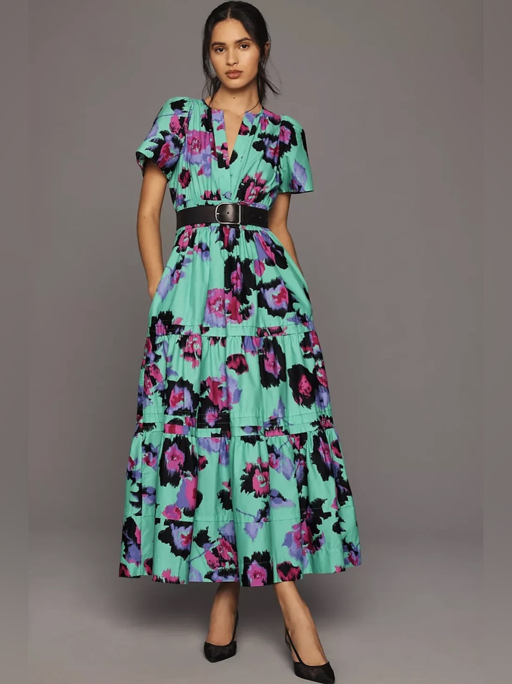 Anthropologie Somerset Mint Green Floral Maxi Dress in size medium